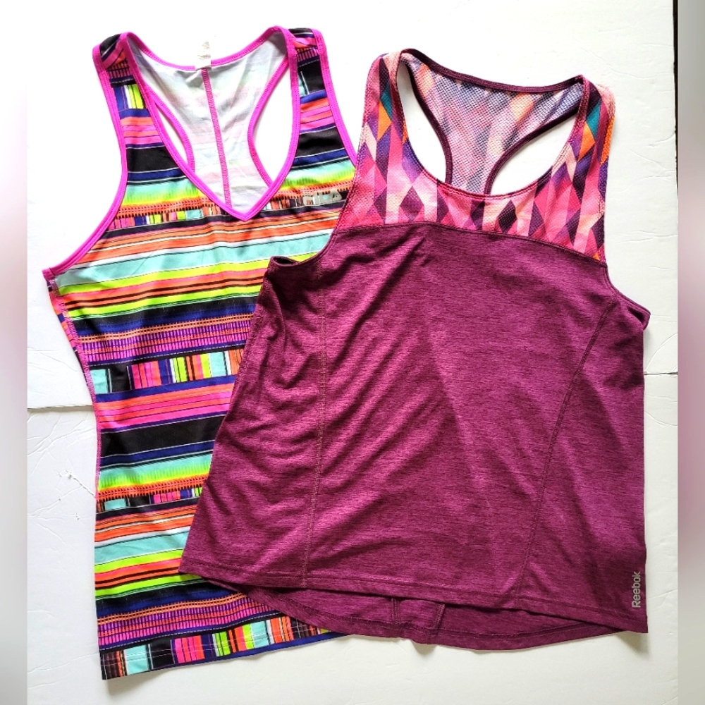 Bundle Of 2 Women's Athletic Racerback Tank Tops Reebok & Fila Size L